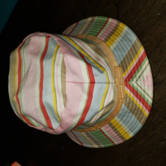 New Coach Stripe Leather Bow Trim Bucket Hat P/Small - Picture 1 of 13